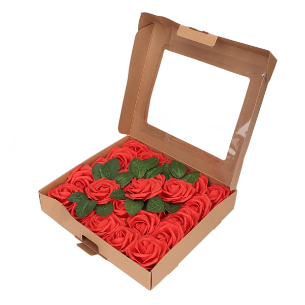 25 stk kunstige blomster ægte rose 3 tommer diameter 7 tommer stilk Bløde falske roser til fest bryllupsdekoration Rød