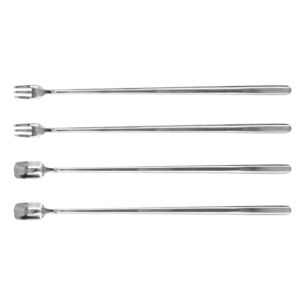 4 stk 304 rustfritt stål kaffeskjeer Langt håndtak kaffeskje og gaffel med firkantet hode Holdbar enkel rengjøring for kafé og bar Sølv