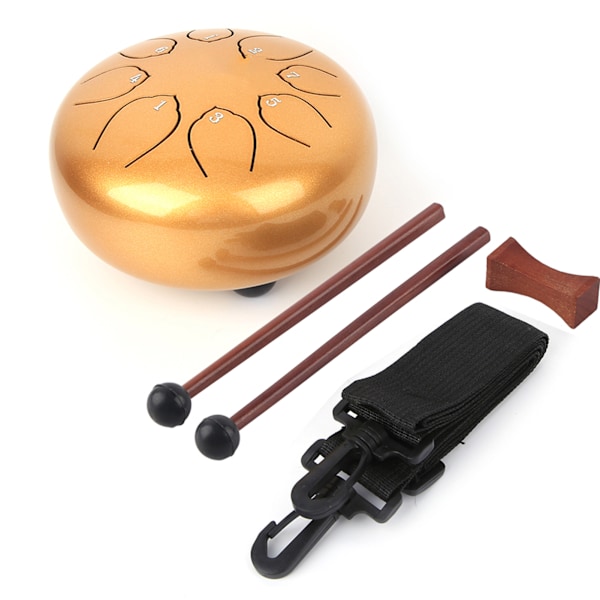 6 tum C Key Tongue Drum Handpan Trumma Trumsticks Slagverksinstrument med bärväska (Gyllene)