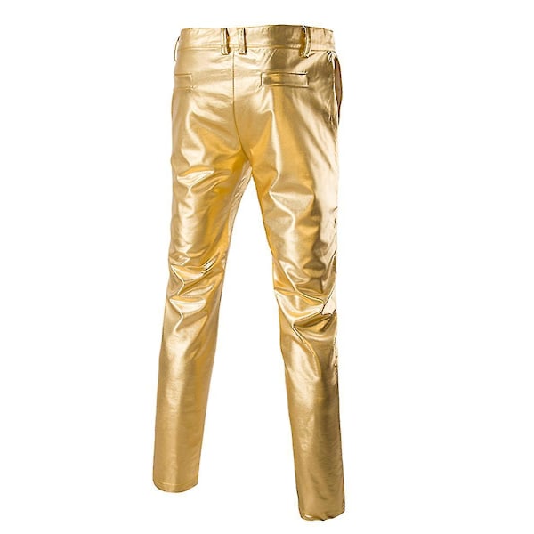 Guld Mid-Waist Herr Casual Läderbyxor med Ljus Bronsering