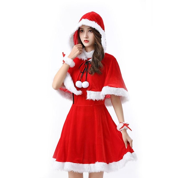 Evago 3st jultomtekostym damtomtekostym julpyntdräkt med klänning, sjal, armbind
