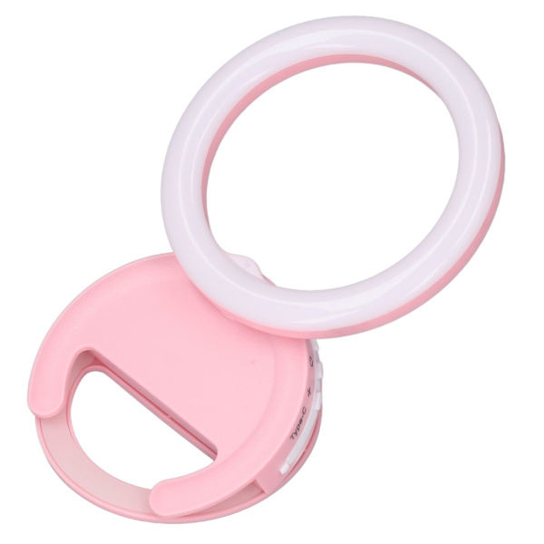 Klips på Ringlys for telefon 180 graders rotasjon 3 farger LED Selfie Ringlys for telefon Tabletter Bærbare datamaskiner Rosa