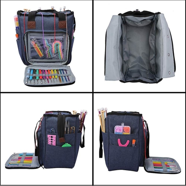 Stickad väska med axelrem, garnväska, hantverksväska, förvaring