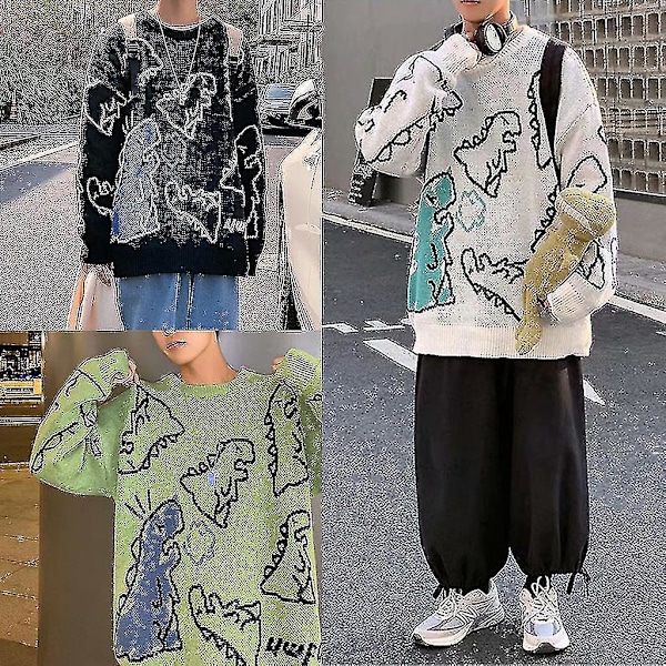 Sød Dinosaur Print Unisex Oversized Grøn Trøje