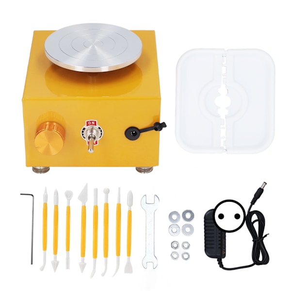 Mini Potterihjul Gul Lille Miniature Skole Undervisning Potterihjul Maskine til Kunsthåndværk Støbning Gave 100‑240V EU Stik