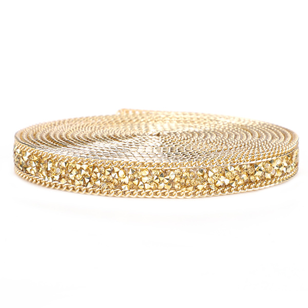 5 Yards Rhinestone Bånd Krystal Mesh Rulle Wrap Plast Håndværk Dekorationer 1,5 cm Gyldne