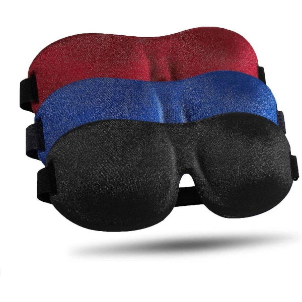 Sleep Mask 3 Pack, päivitetty 3D muotoiltu 100 % blackout silmänaamio nukkumiseen säädettävällä hihnalla, mukava ja pehmeä yösilmäside naisille miehille, Black   Blue   Red