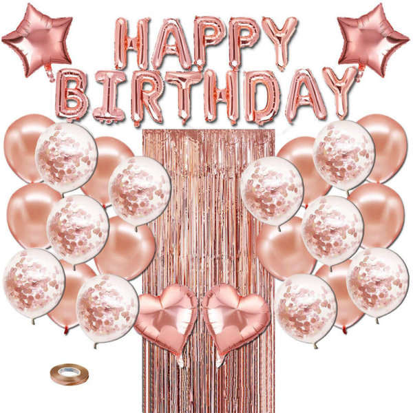 Rose Gold Fødselsdagssæt Rose Gold Ballon Dekoration Sæt Fødselsdagsfest forsyninger Happy Birthday Party Wear