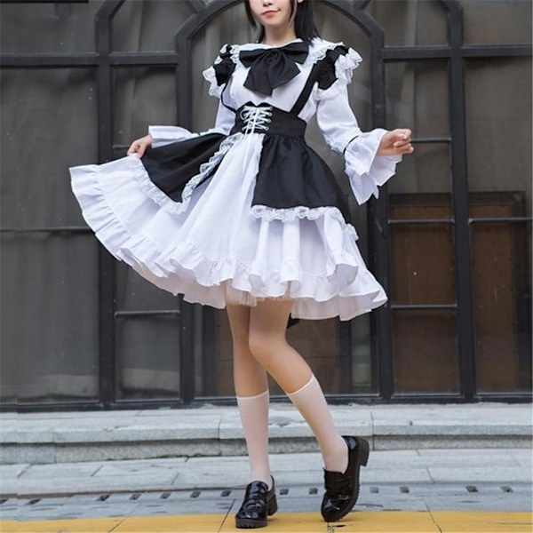 Maid Outfit Långärmad Anime Maid Förkläde Fancy Dress Cosplay kostym med pannband för fest män L