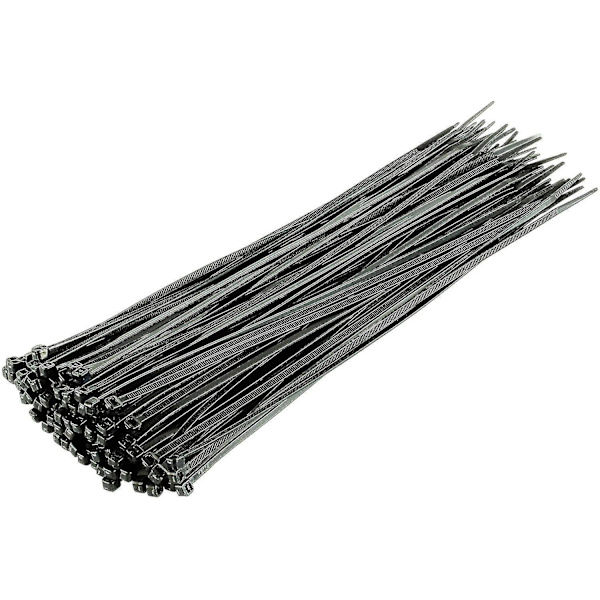 Sølv Kabelbinder - Pakke med 100, 370mm x 4.8mm - Premium Nylon Zip, Svart 300mm x 4.8mm