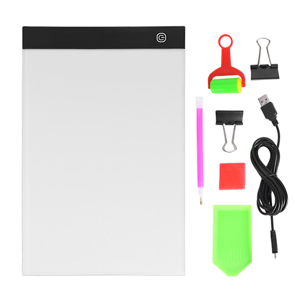 A4 LED Kopieringsunderlag Diamantmaling Lysbrett 3-trinns dimmer Tegnelysboks med tilbehør 100-240V