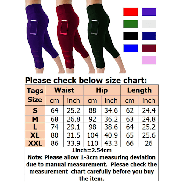 Svarte XXL Yoga Capri Leggings Treningsbukser for Kvinner