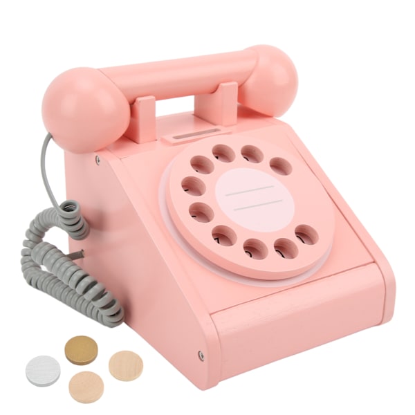 Simulointipuhelin lapsille Vaaleanpunainen vanhanaikainen pyörivä numerokiekko puhelin Retro-muotoilu Puusimulointi Retro numerokiekko Vaaleanpunainen
