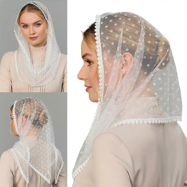 Pustende blonde trekantet skjerf lett hodeplagg kirkelig religiøst hodeplagg egnet for bryllupsfester Ivory white triangle