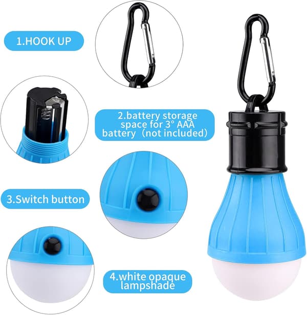 5 stk Campinglamper, LED Teltlamper med Karabinkroker Utendørs Mini Campinglykt, 3 Lysmoduser Hengende Lampe