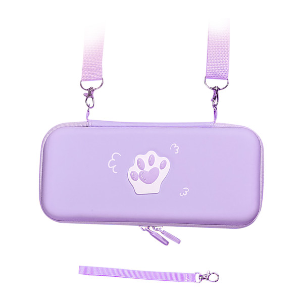 Söt Cat Paw Bärväska PU-läder hårt skyddande skydd med axelrem och handrep för Switch Spelkonsol Lavendel Lila