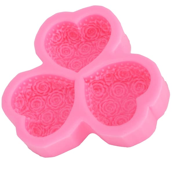 【NX】DIY silikonform 3-hulrom hjerteformet roseblomst sjokoladefondant såpe aromaterapi gips