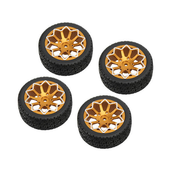 4 st 1/10 Skal RC Hjul och Däck Aluminiumlegering Fälg Gummi Däck Skinn för 1/10 Fjärrstyrd Bil Guld