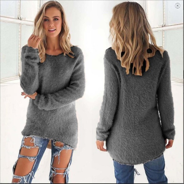 Dame Fleece Fluffy Jumper Sweater Top Grey XL