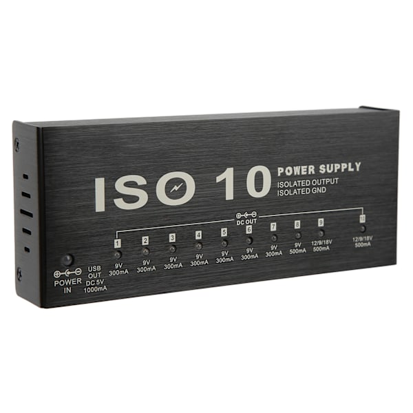 Gitarpedal strømforsyning 10 isolerte utganger multieffekt strøm med 2 justerbare spenninger EU-kontakt 100‑240V