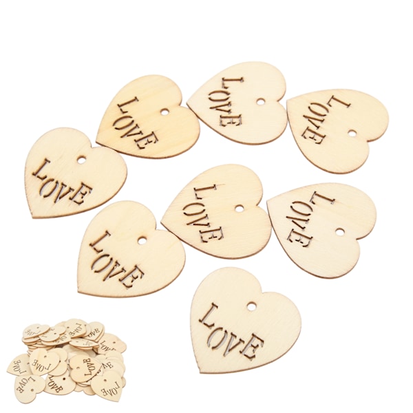50 stk Love Heart Form Træspån Glattere Overflader Dejlig Form DIY Træknapper til Hjemindretning Håndværk Gaver