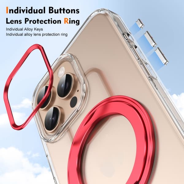 Compatible with iPhone 16 Pro Ice-Cold Rotating Ring Holder PC MagSafe Case Röd