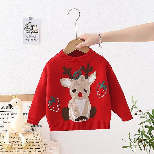 Sød julerensdyrsweater til piger, drenge, babyer, småbørn RED 110CM