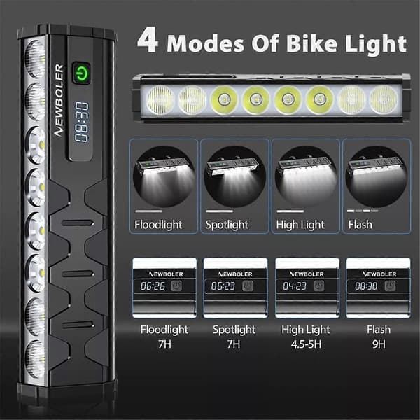 [NX]NEWBOLER 10000mAh Pyörälamppu LED Etu Kaksoiskiinnitys Virtapankki