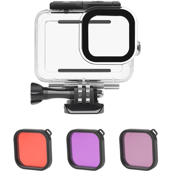 Action Camera Waterproof Case + Red Pink Purple Filter Set Replacement for GoPro Hero 9 Diving Surf Snorkling, Modell: Flerfarget