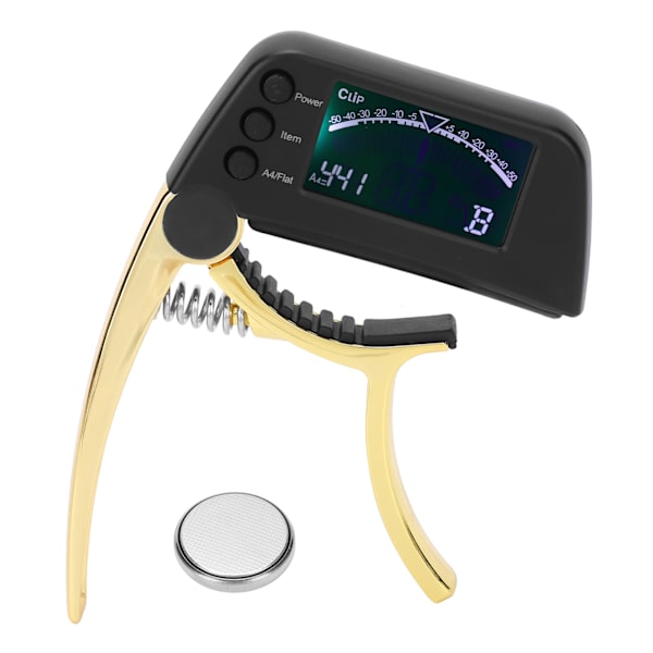 Gitar Capo Tuner zinklegering ABS 2 i 1 klemme med LCD for akustisk elektrisk klassisk ukulele Gull