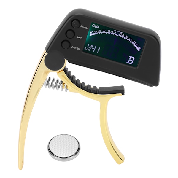 Gitarr Capo Tuner zinklegering ABS 2 i 1 klämma med LCD för akustisk elektrisk klassiska ukulele Gyllene