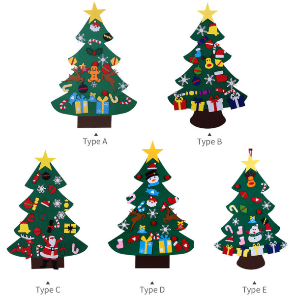 Tegneseriefilt juletræsdekoration Ikke-vævet juletræ (juletræ og tilbehør sendes sammen), Type A