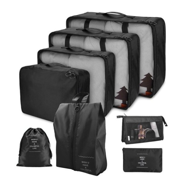 Cube bagasjeoppbevaringsposesett (8-delt kosmetikkveskesett svart)