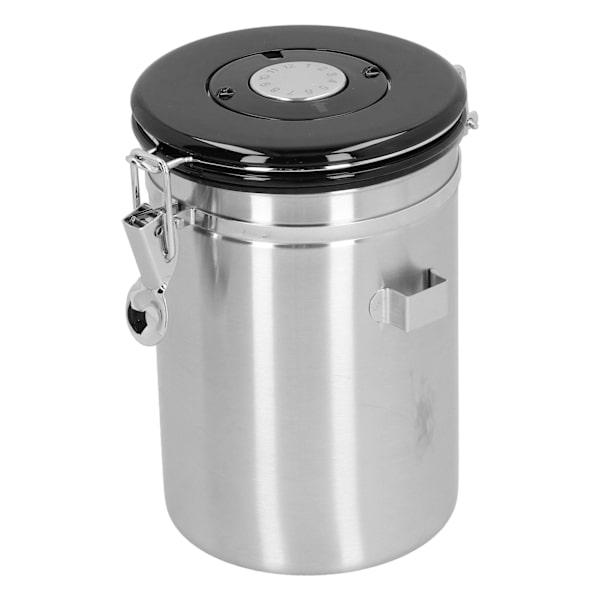 Kaffebönor Canister med avgasventil Rostfritt stål Förseglingsbehållare med skedSilver