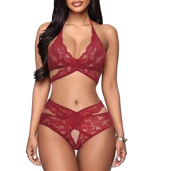 Red Lace Bralette and Panty Set for Women, XX-Large Sleepwear