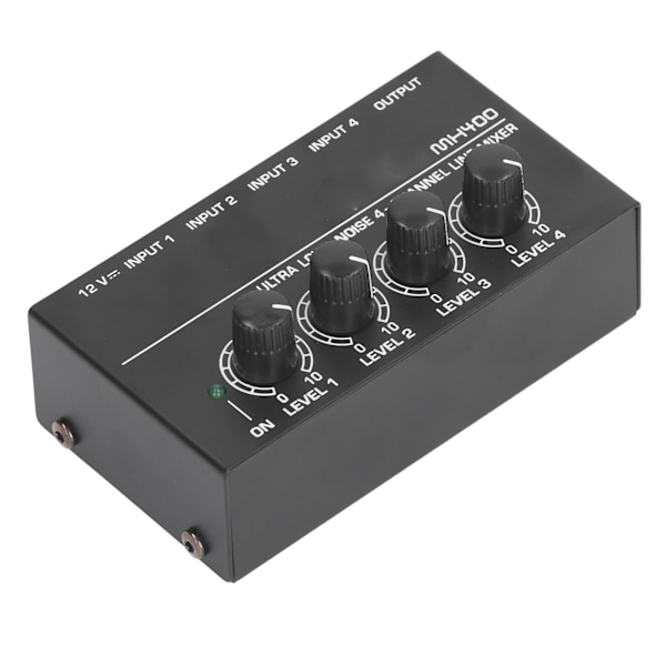 4-kanals Mixer AC 100V‑240V Sort Ultra Lav Støj 4-kanals Kompakt Mixer til Guitarer Bas Keyboard EU Stik