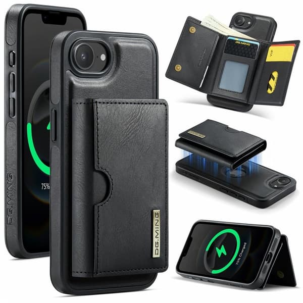 DG.MING M6-serien kompatibel med iPhone 16e pung etui magnetisk sort