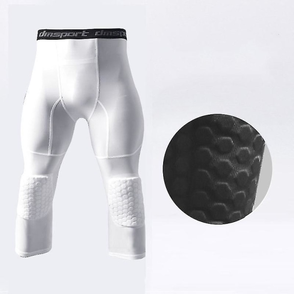 Basketball leggings med knæpude til mænd 3/4 kompressionsbukser Sportsbukser Multi-way White XL