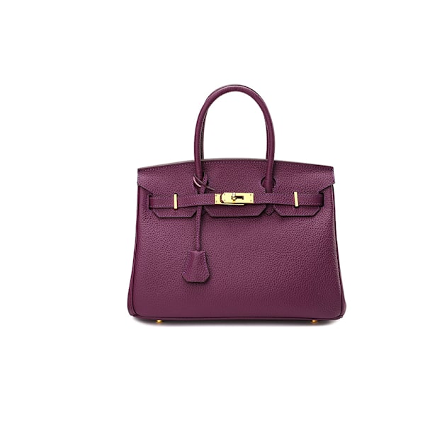 Trendy Lilla Lychee-trykk Ku-skinn Håndveske 35cm med Platina Detaljer Purple 35CM