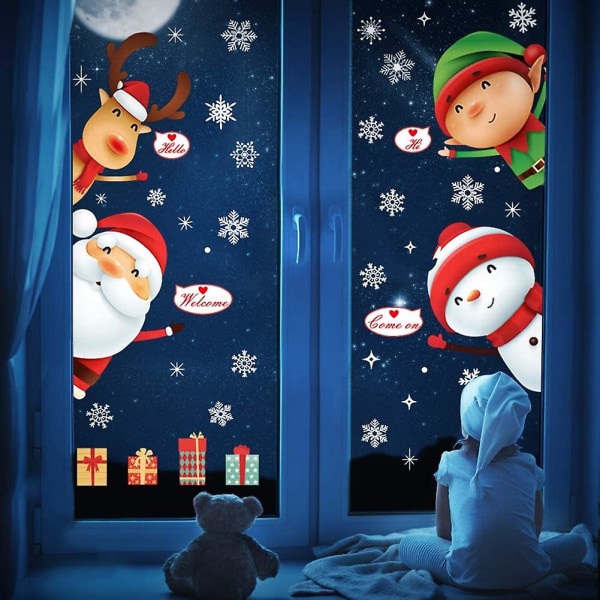 Ark Julevindusklistremerker til glass, julevindusklistremerker Snøfnugg Julenissen Reinsdyrdekor til julevindudekorasjoner