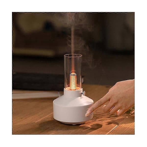Retro LED-natlampe med luftfugter og æterisk oliediffusor, 150 ml, 5-8 timer, kompatibel med soveværelse Hvit