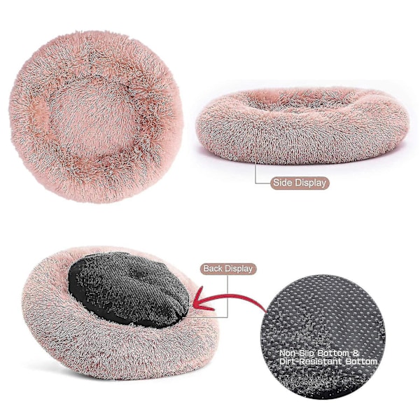 Rolig Vaskbar Plys Hundekurv - Donut Form, Pink Læder - Medium