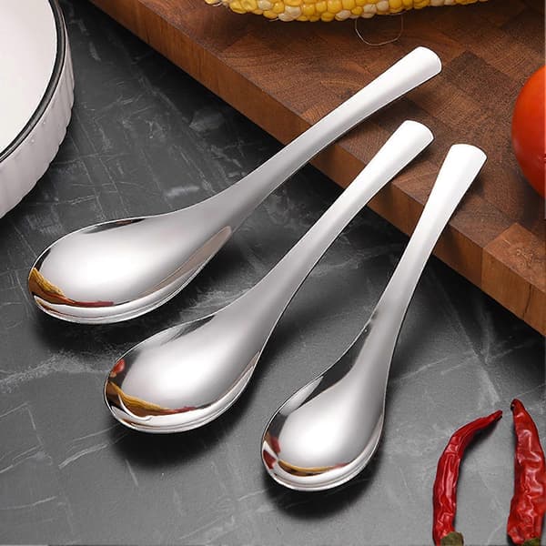 Rustfrit Stål Middagsske – Stor & Rund Kant – til Hjem & Restaurant – Ergonomisk & 13,6-16,3 cm S