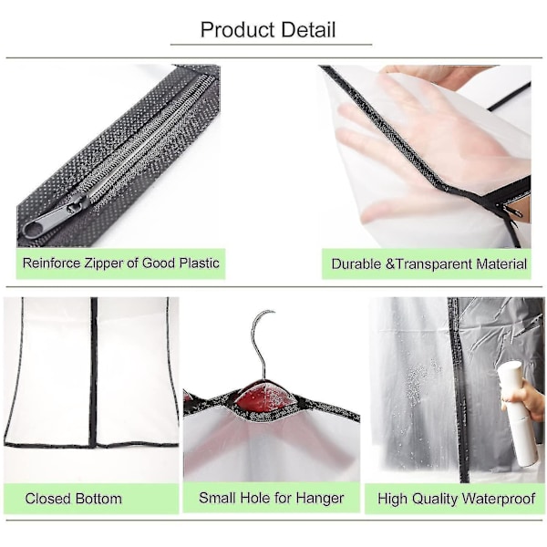 12-pack transparenta klädpåsar för kostymer, 60 x 120/100 cm