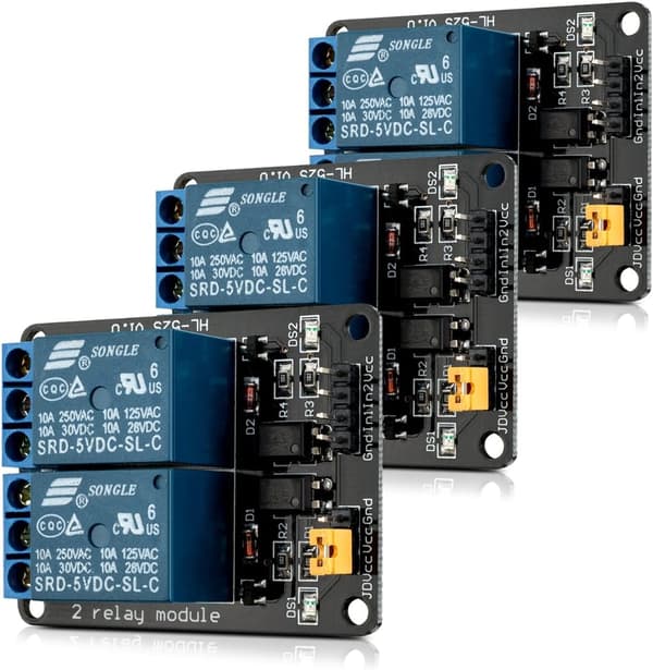 3x 2-kanals relæmoduler - 5V modulkit - Kort med optokobler til Arduino- og Raspberry Pi-kompatible mikrocontrollere