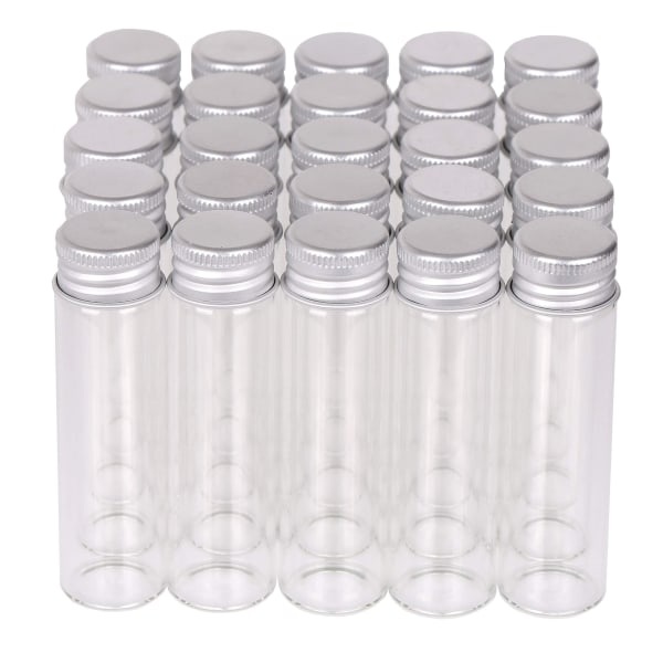 50 stk klare glassflasker Godteriflaske med aluminiumsskrulokk Tomme prøvekrukker Prøveglass 20ml
