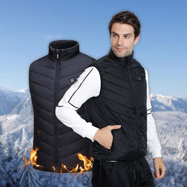 Slim Fit Värmeväst för Män och Kvinnor, Utomhus Vandring Vinterrock, X-Large 4-Zons Värme - Svart