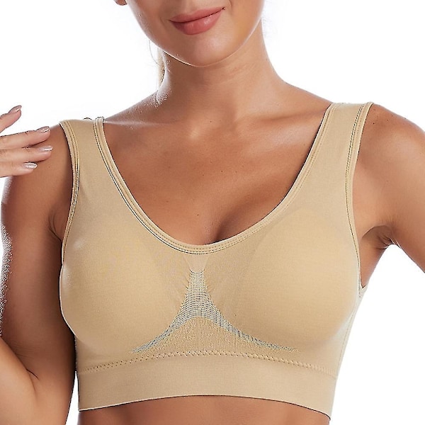 Iskun kestävä urheiluliivi naisille | Kevyt tuki, irrotettavat pehmusteet | Jooga, kuntoilu, salitreeni | Hengittävä nylon ja spandex | 10 väriä | S-4XL, Beige