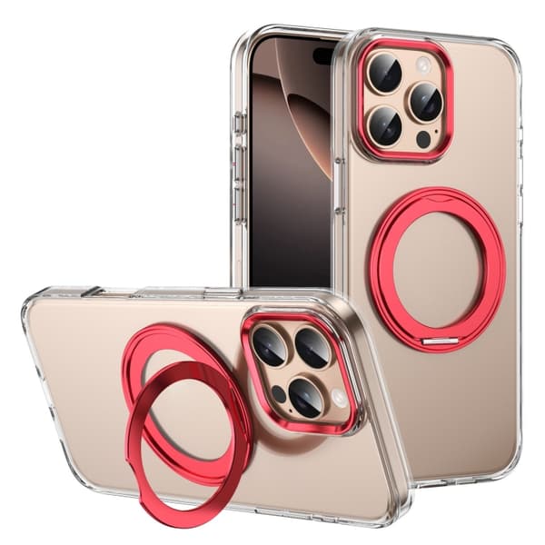 Compatible with iPhone 16 Pro Ice-Cold Rotating Ring Holder PC MagSafe Case Röd