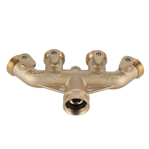 G3/4 Messing 4-vejs Havevandingsfordeler Kugleventil Slangetilpasning Vandhane Ventilforbindelse